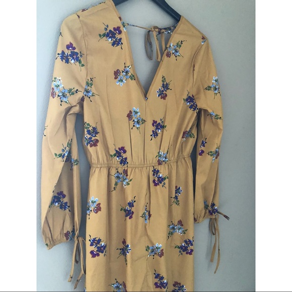 Mustard faux wrap front midi dress - Picture 5 of 6